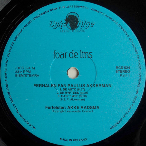 Paulus Akkerman, Akke Radsma – Foar De Lins (LP, Album, Netherlands - 1983)