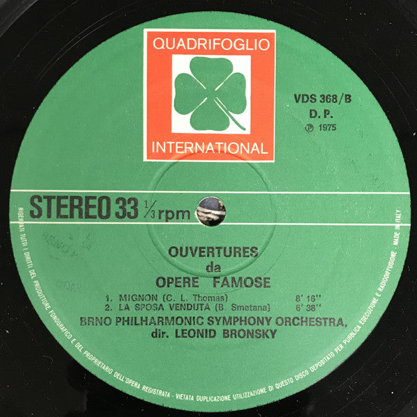 Gioacchino Rossini, Giuseppe Verdi, Ambroise Thomas, Bedřich Smetana, Brno State Philharmonic Orchestra, Leonid Bronski – Ouvertures Da Opere Famose (LP, Italy - 1975)