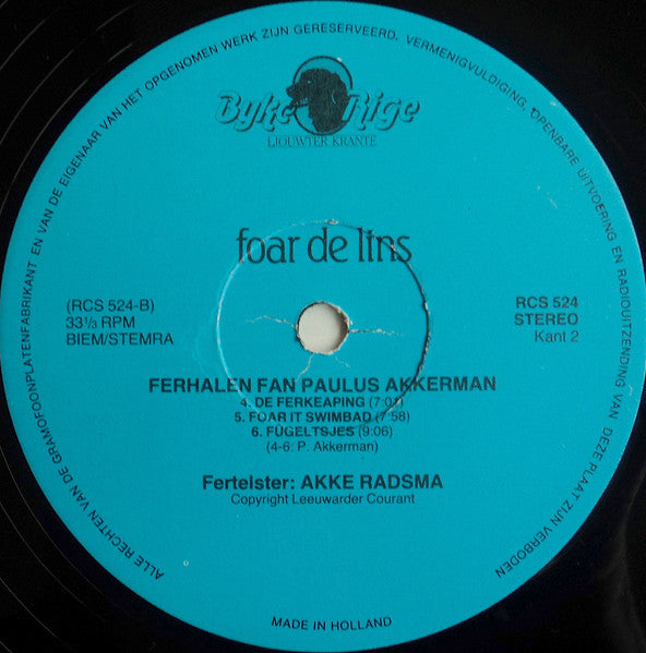 Paulus Akkerman, Akke Radsma – Foar De Lins (LP, Album, Netherlands - 1983)