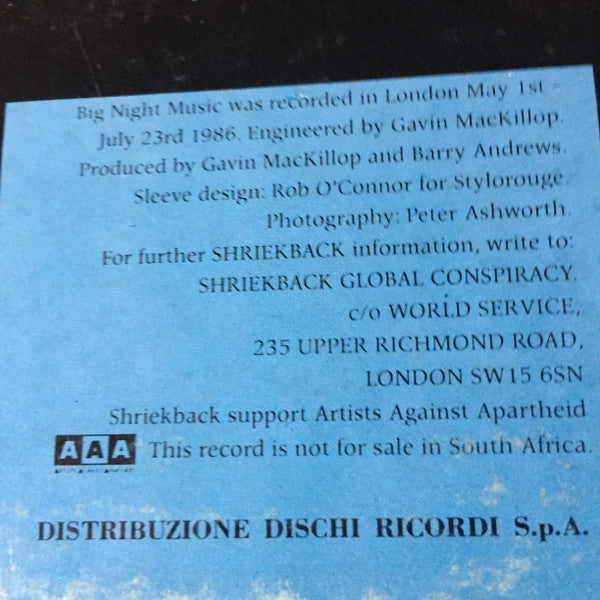 Shriekback – Big Night Music (LP, Album, Italy - 1986)