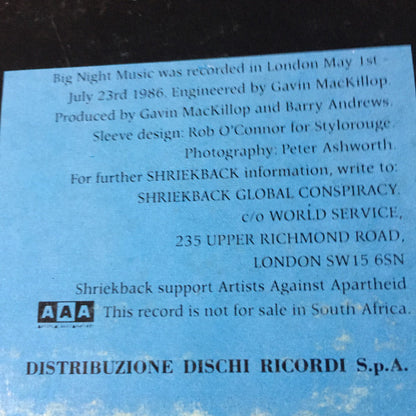Shriekback – Big Night Music (LP, Album, Italy - 1986)