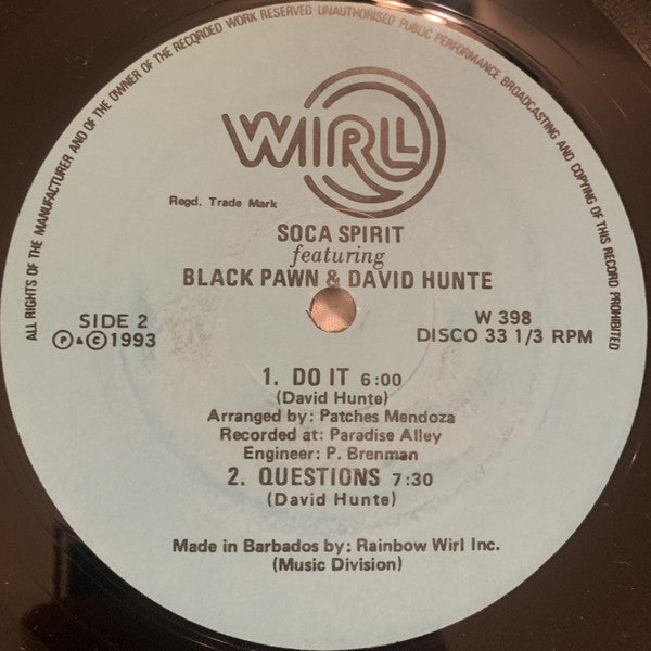 Black Pawn, David Hunte – Soca Spirit (LP, Album, Barbados - 1993)