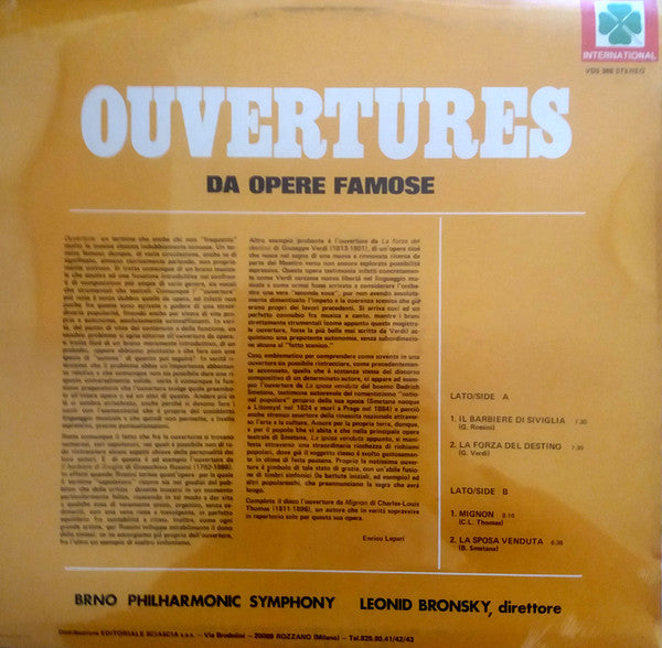 Gioacchino Rossini, Giuseppe Verdi, Ambroise Thomas, Bedřich Smetana, Brno State Philharmonic Orchestra, Leonid Bronski – Ouvertures Da Opere Famose (LP, Italy - 1975)