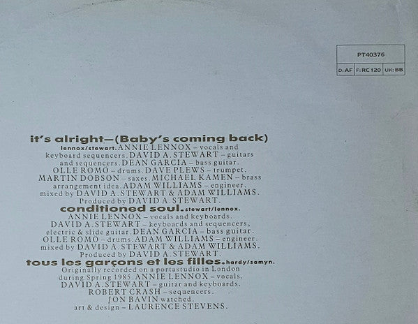 Eurythmics – It's Alright (Baby's Coming Back) (12", Italy - 1986)