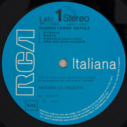 Antonello Venditti – Quando Verrà Natale (LP, Album, Italy - 1974)