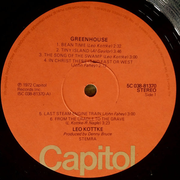 Leo Kottke – Greenhouse (LP, Album, Reissue, Netherlands - 1976)
