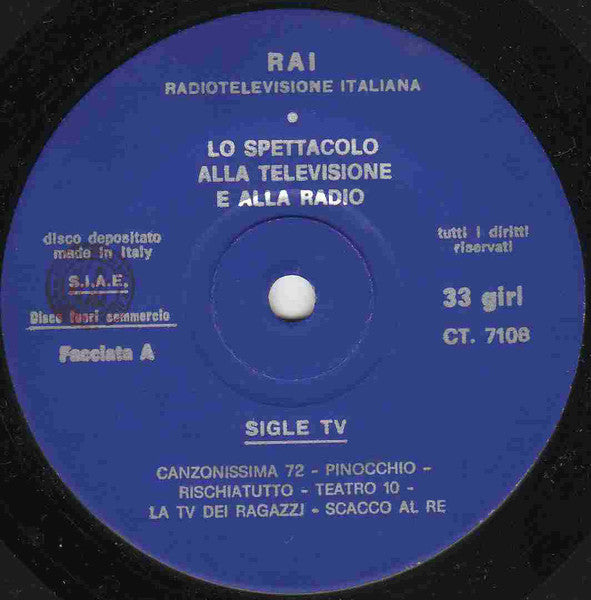 Various – Lo Spettacolo Alla Televisione E Alla Radio (7", Italy - 1973)