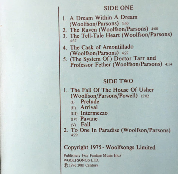 The Alan Parsons Project – Tales Of Mystery And Imagination (LP, Album, Reissue, Germany)