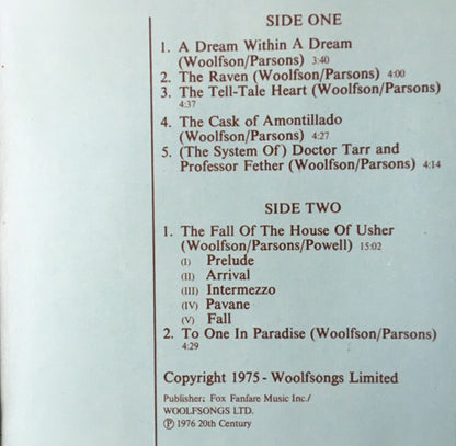 The Alan Parsons Project – Tales Of Mystery And Imagination (LP, Album, Reissue, Germany)