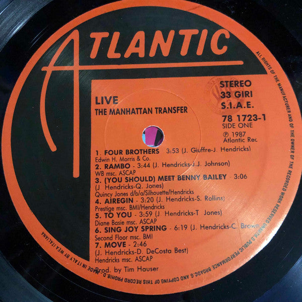 The Manhattan Transfer – Live (LP, Album, Italy - 1987)