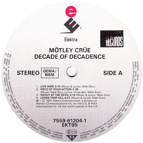 Mötley Crüe – Decade Of Decadence '81-'91 (LP, Compilation, Europe - 1991)