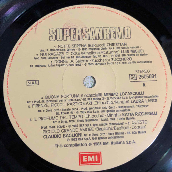 Various – Supersanremo 1985 (LP, Compilation, Italy - 1985)