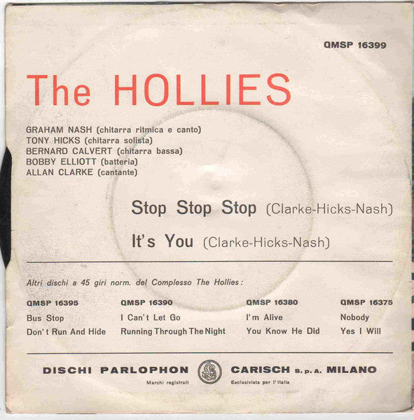 The Hollies – Stop Stop Stop / It's You (7", Italy - 1966)