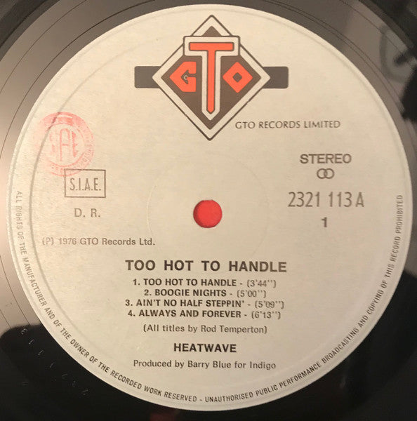 Heatwave – Too Hot To Handle (LP, Album, Italy - 1976)