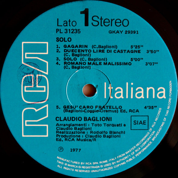 Claudio Baglioni – Solo (LP, Album, Italy - 1977)