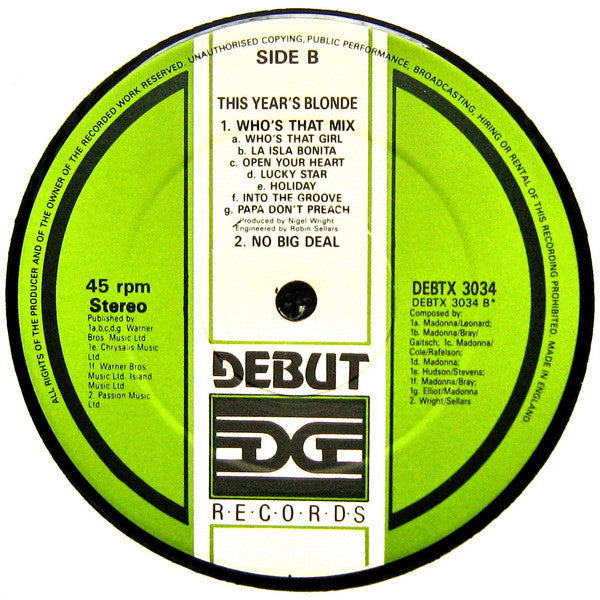 This Year's Blonde – Who's That Mix (12", UK - 1987)