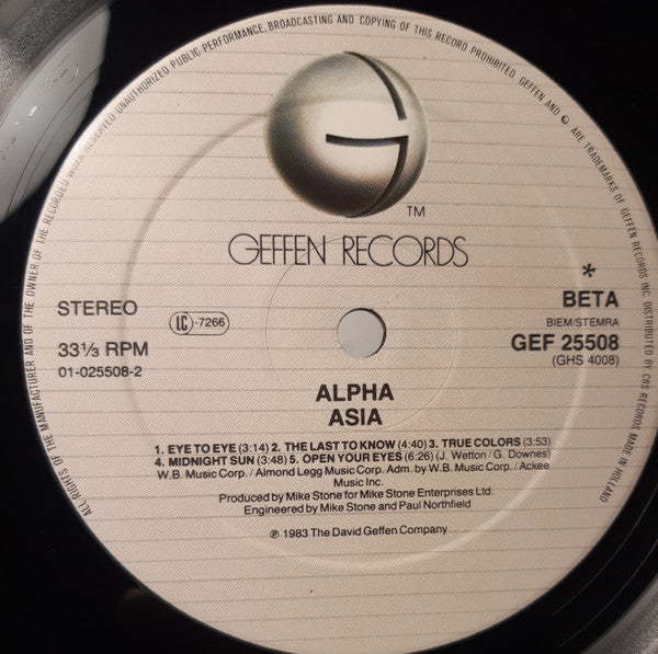 Asia (2) – Alpha (LP, Album, Europe - 1983)