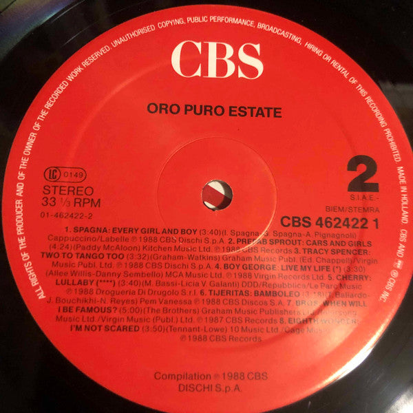 Various – Oro Puro Estate (LP, Compilation, Italy - 1988)