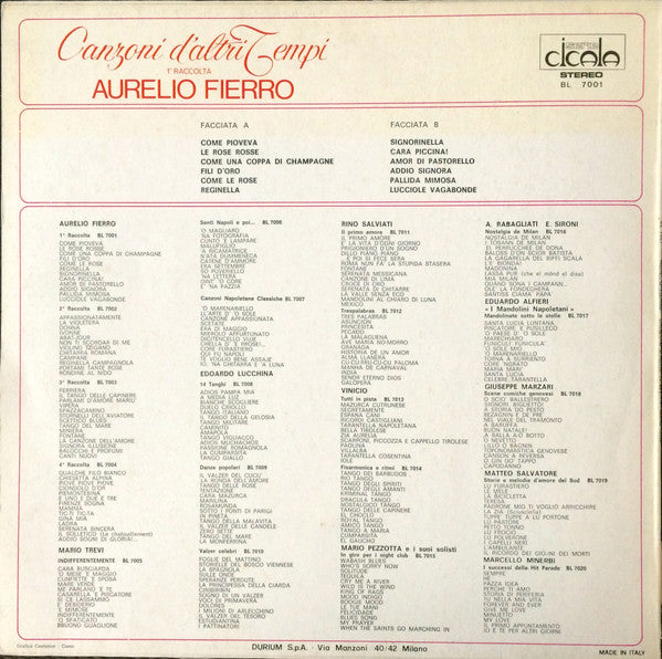 Aurelio Fierro – Canzoni D'Altri Tempi - 1° Raccolta (LP, Reissue, Compilation, Italy - 1973)