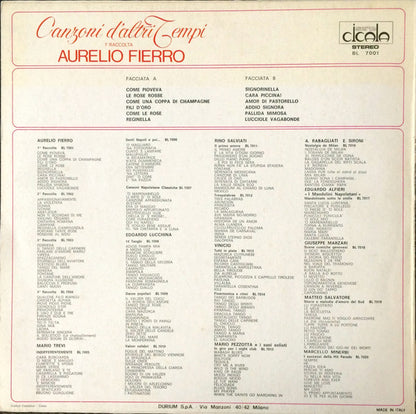 Aurelio Fierro – Canzoni D'Altri Tempi - 1° Raccolta (LP, Reissue, Compilation, Italy - 1973)