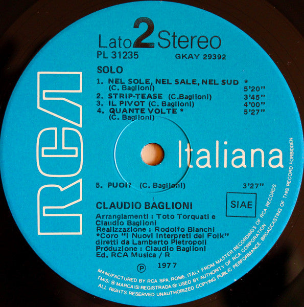 Claudio Baglioni – Solo (LP, Album, Italy - 1977)