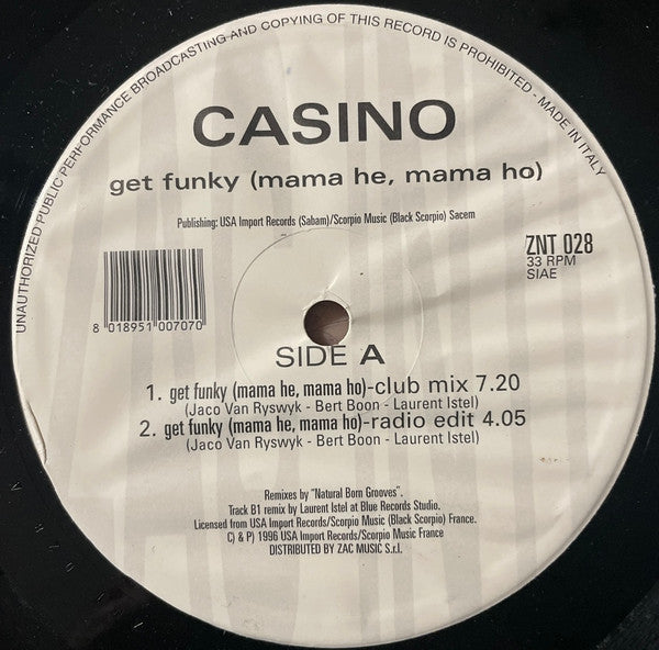 Casino – Get Funky (Mama He, Mama Ho) (12", Italy - 1996)