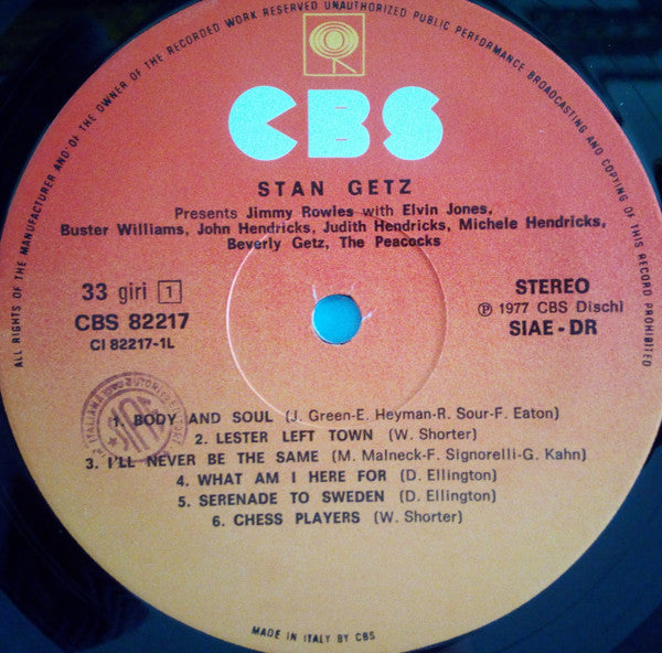 Stan Getz, Jimmy Rowles – The Peacocks (LP, Album, Italy - 1978)