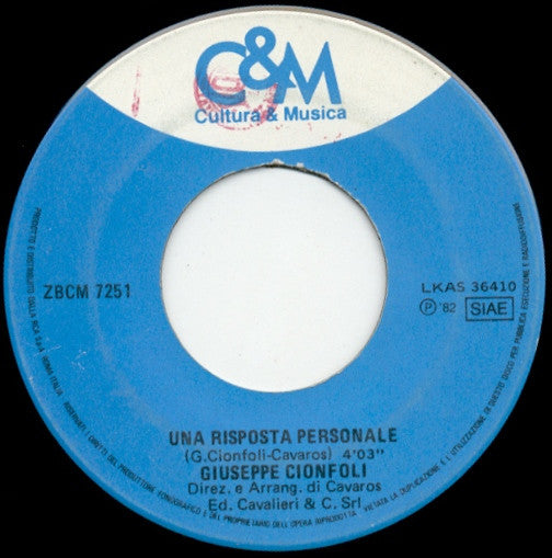 Giuseppe Cionfoli – Solo Grazie (7", Italy - 1982)