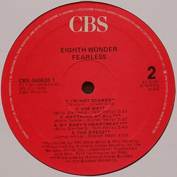 Eighth Wonder – Fearless (LP, Album, Italy - 1988)