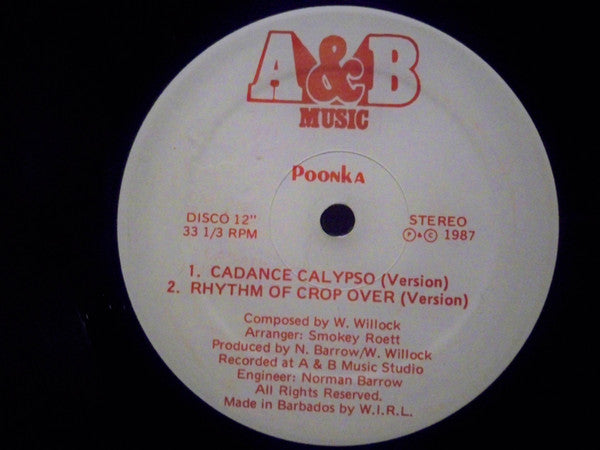 Poonka – Cadance Calypso / Rhythm Of Crop Over (12", Barbados - 1987)