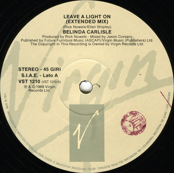 Belinda Carlisle – Leave A Light On (12", Italy - 1989)