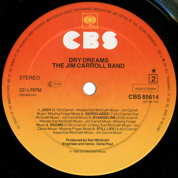 The Jim Carroll Band – Dry Dreams (LP, Album, Europe - 1982)