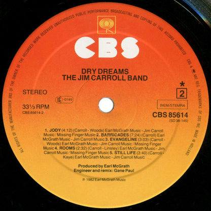 The Jim Carroll Band – Dry Dreams (LP, Album, Europe - 1982)