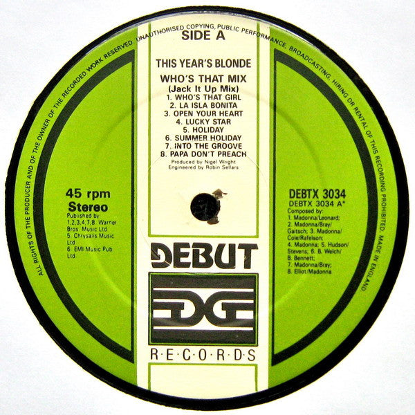 This Year's Blonde – Who's That Mix (12", UK - 1987)