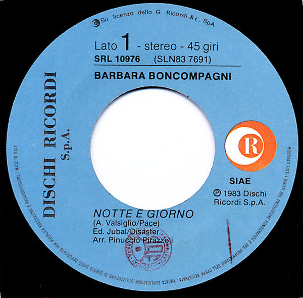 Barbara Boncompagni – Notte E Giorno (7", Italy - 1983)