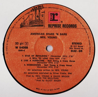 Neil Young – American Stars 'N Bars (LP, Album, Italy - 1977)