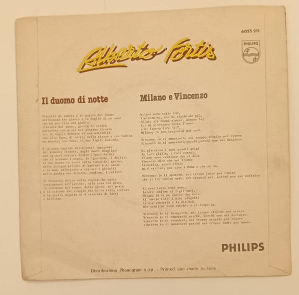 Alberto Fortis – Il Duomo Di Notte / Milano E Vincenzo (7", Italy - 1978)