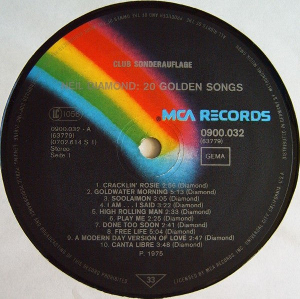 Neil Diamond – 20 Golden Songs (LP, Reissue, Compilation, Germany - 1977)