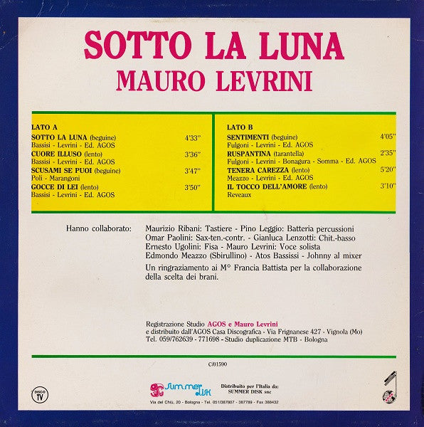 Mauro Levrini – Sotto La Luna (LP, Album, Italy)