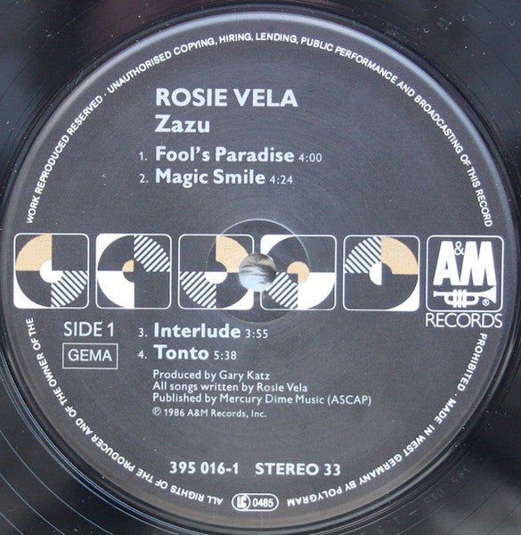 Rosie Vela – Zazu (LP, Album, Germany - 1986)