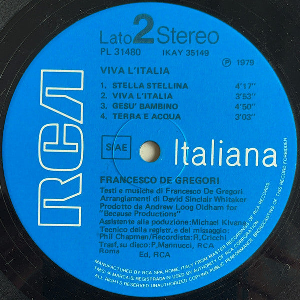 Francesco De Gregori – Viva L'Italia (LP, Album, Italy - 1979)