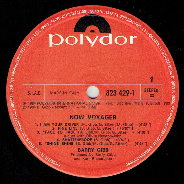 Barry Gibb – Now Voyager (LP, Album, Italy - 1984)