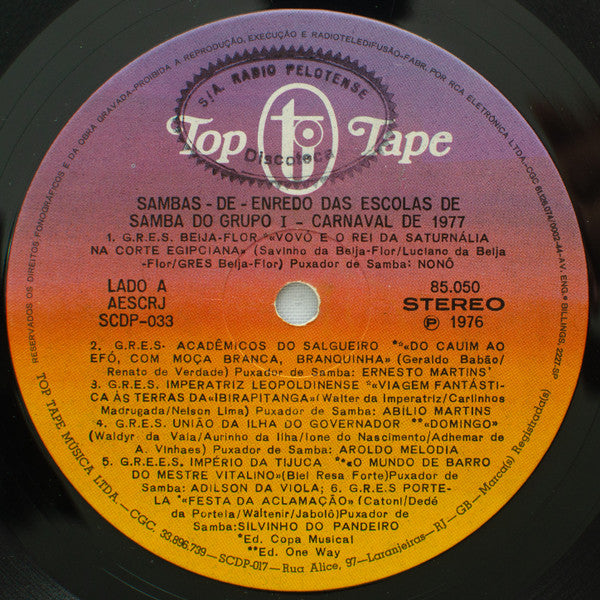 Various – Sambas De Enredo Das Escolas De Samba Do Grupo 1 - Carnaval 1977 (LP, Compilation, Brazil - 1976)