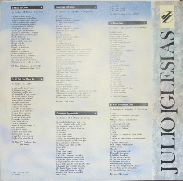 Julio Iglesias – Tutto L'Amore Che Ti Manca (LP, Album, Italy - 1987)