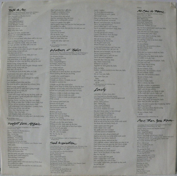 Anita Baker – Compositions (LP, Album, Italy - 1990)