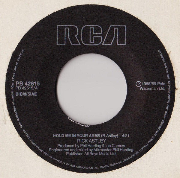 Rick Astley – Hold Me In Your Arms (7", Italy - 1989)