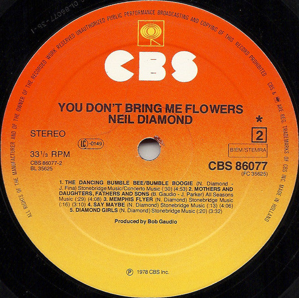 Neil Diamond – You Don't Bring Me Flowers (LP, Album, Europe - 1978)