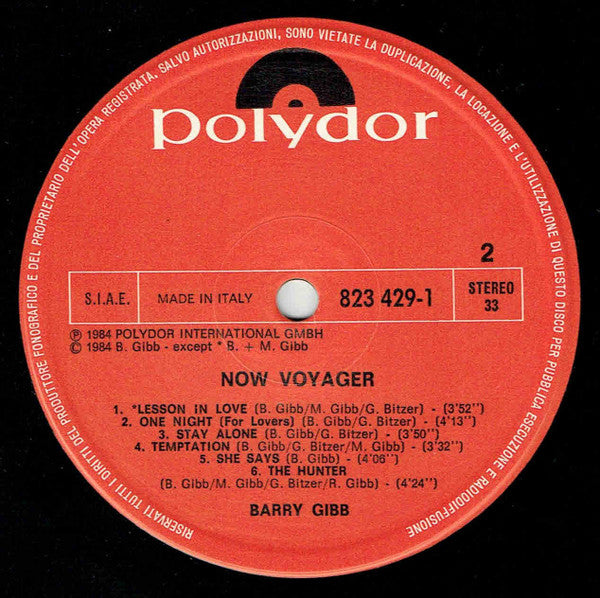 Barry Gibb – Now Voyager (LP, Album, Italy - 1984)