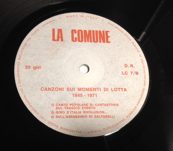 Collettivo Teatrale La Comune – Canzoni Dallo Spettacolo Di Dario Fo / Canzoni Sui Momenti Di Lotta (LP, Italy - 1971)