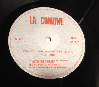 Collettivo Teatrale La Comune – Canzoni Dallo Spettacolo Di Dario Fo / Canzoni Sui Momenti Di Lotta (LP, Italy - 1971)